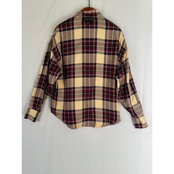 Vintage Classiques Entier 100% Silk Tan Burgundy Tartan Plaid Button Up Shirt XL - Picture 7 of 11